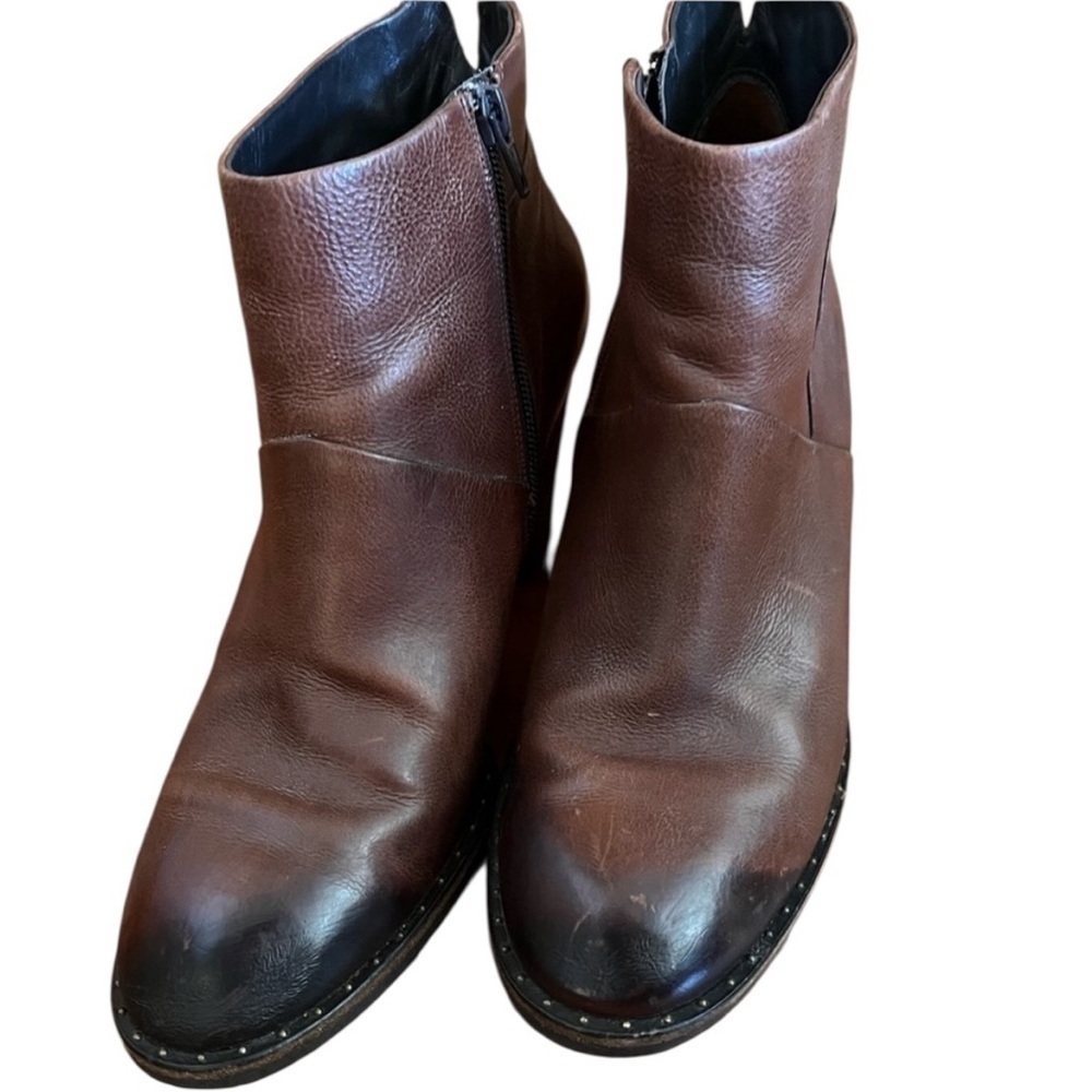 Paul Green 7 Brown Oiled Leather Ankle Boots Booties Stacked Heel Luxury Chic - Picture 3 of 12